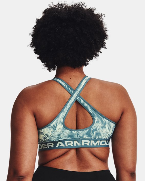 Women's Armour® Mid Crossback Mid Printed Sports Bra, Blue, pdpMainDesktop image number 6
